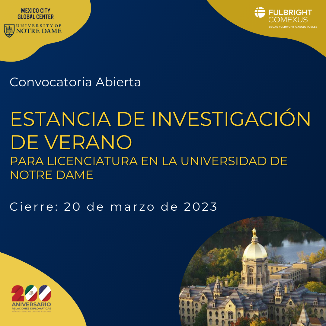 Estancia de investigación para licenciatura en la Universidad de Notre Dame, Estados Unidos (iSURE) 2023